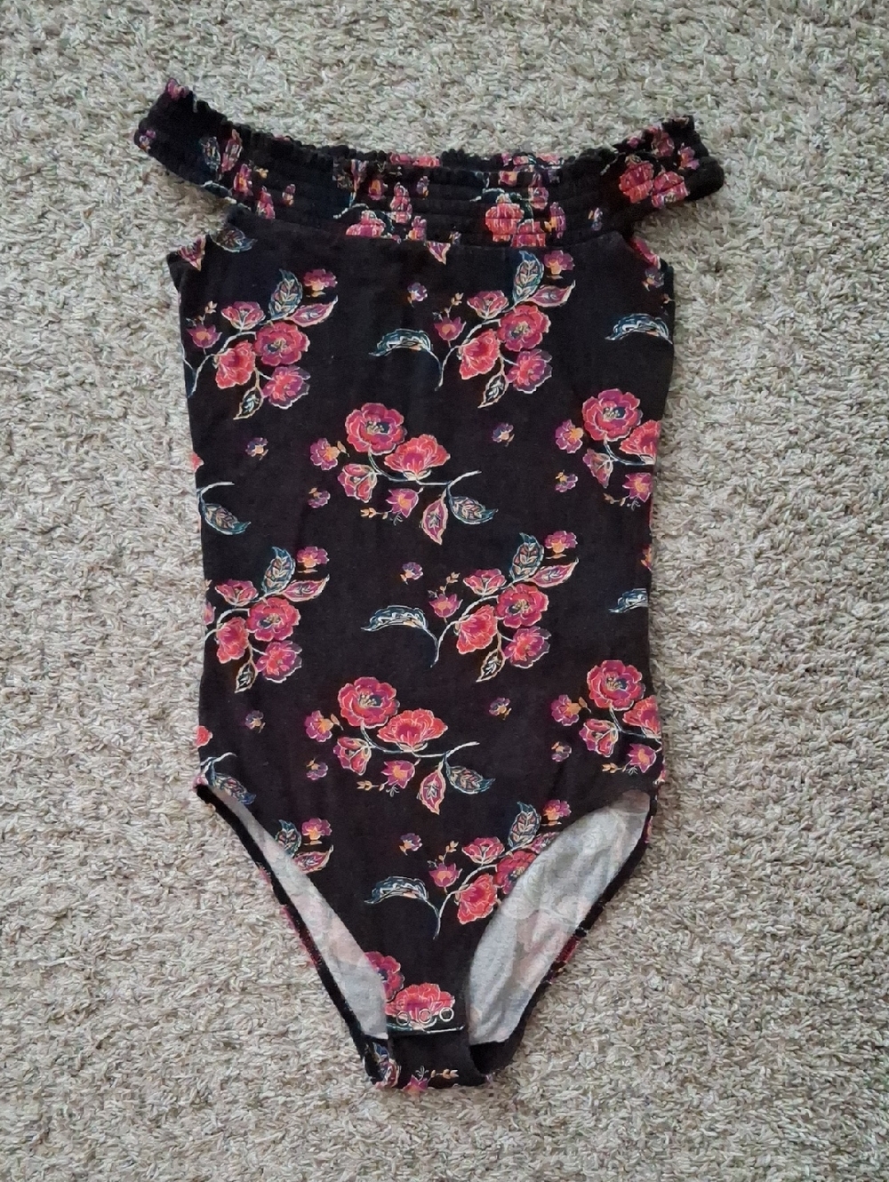 Hollister Black One-Piece Bodysuit with Pink Floral Print